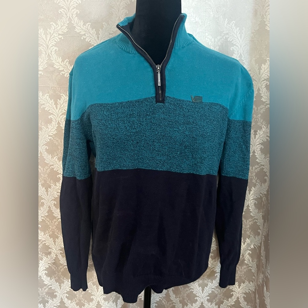 Nique Men's Teal and Navy Zip-Up Sweater